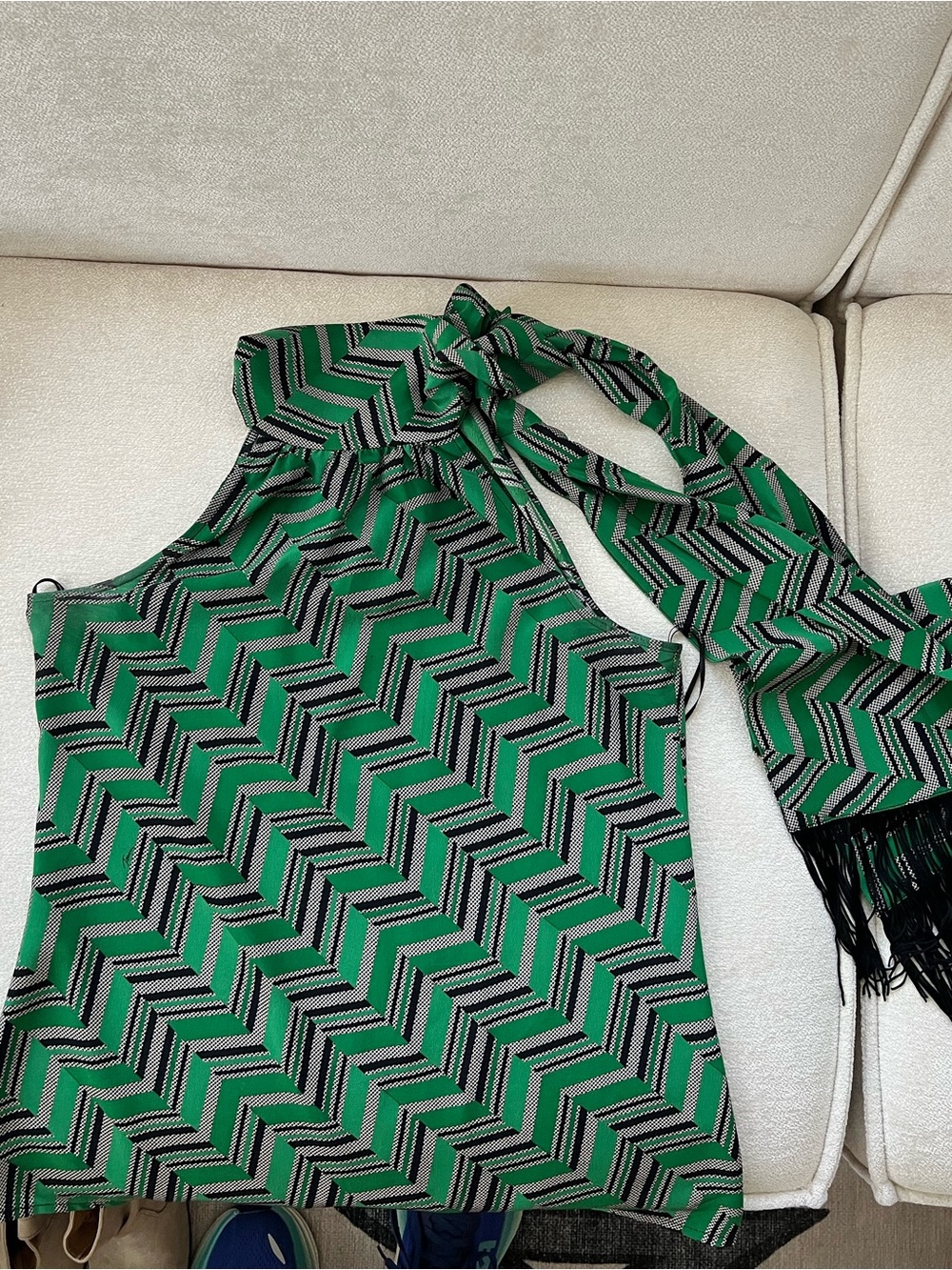 Trina Turk Green and Black Chevron sleeveless Neck Tie Top